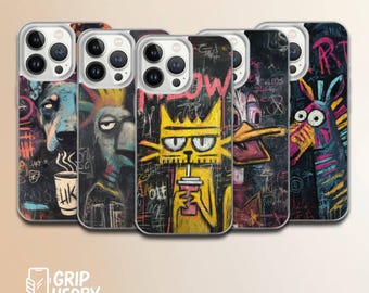 Basquiat Inspired Street Art Phone Case | Graffiti Animal & Coffee Design | Neo-Expressionist Urban Cover for iPhone, Samsung, Google Pixel