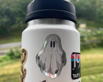 Hand-Drawn Holographic Ghost Sticker - Spooky Cute Charm