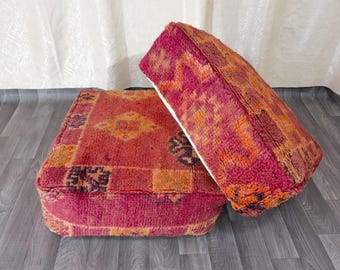 Funda de puf cuadrada Kilim hecha a mano – Decoración bohemia marroquí vintage