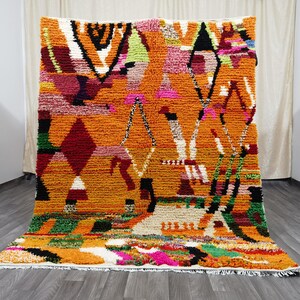 AMAZING ORANGE MOROCCAN Rug - Handmade Morrocan Rug - Authentic Berber Rug - Bohemian Style Rug For Living Room - Unique multicolored rug