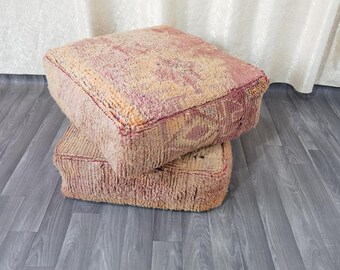 Funda de puf Kilim marroquí vintage, tejida a mano, estilo bohemio (60 x 60 cm)