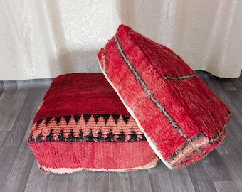 Funda de puf otomano cuadrada Kilim hecha a mano – Decoración bohemia marroquí vintage