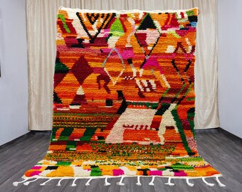 Handmade Orange Moroccan Rug – Authentic Berber Beni Ourain Style