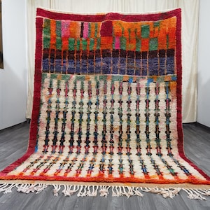 Orange And Green Rug - Gorgeous Orange Moroccan rug - Handmade Wool Berber Boujaad Rug - Colorful Tufted Custom Rug - Vibrant Area Carpet