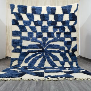 Custom Morrocan Rug - Amazing Multicolored Rug- Moroccan rug-Authentic Boujaad Rug- Artistic Moroccan Rug- Blue And White Rug- Bohemian Rug