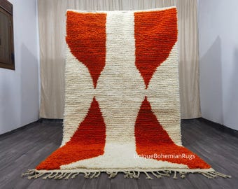 Handmade Orange Moroccan Rug – Berber Wool, Bohemian Decor