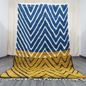 Custom Morrocan Rug - Amazing Multicolored Rug - Moroccan rug -Authentic Boujaad Rug - Artistic Moroccan Rug - Blue and yellow rug