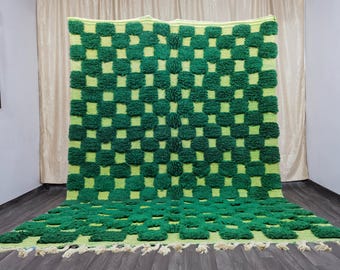 Moroccan Wool Rug, Berber Design, Green Boho Style (Handmade)