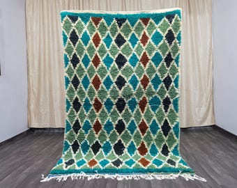 Handmade Green Moroccan Rug – Berber Bohemian Style Wool Rug
