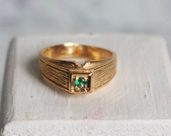 Vintage gold plated ring, emerald colored zircon ring, gift for her, free shipping, christmas gift