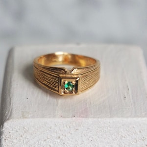 Vintage gold plated ring, emerald colored zircon ring, gift for her, free shipping, christmas gift