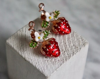 Strawberry earrings, handmade, gift for her, fruit jewelry, free shipping