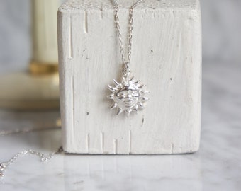 Sun necklace, sterling silver, sun necklace,  free shipping, sun pendant, gift for her, birthday gift, summer jewellery