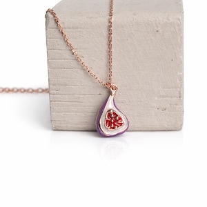 collana di fichi, placcata in oro rosa, regalo per lei, Natale, spedizione gratuita, ciondolo di fichi, gioielli di fichi, gioielli alimentari