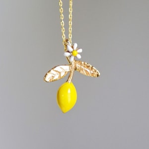 lemon necklace , gold plated, silver chain, gift for her, fruit necklace, tiny necklace, lemon pendant, food necklace, free shipping, amalfi