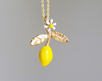 lemon necklace , gold plated, silver chain, gift for her, fruit necklace, tiny necklace, lemon pendant, food necklace, free shipping, amalfi