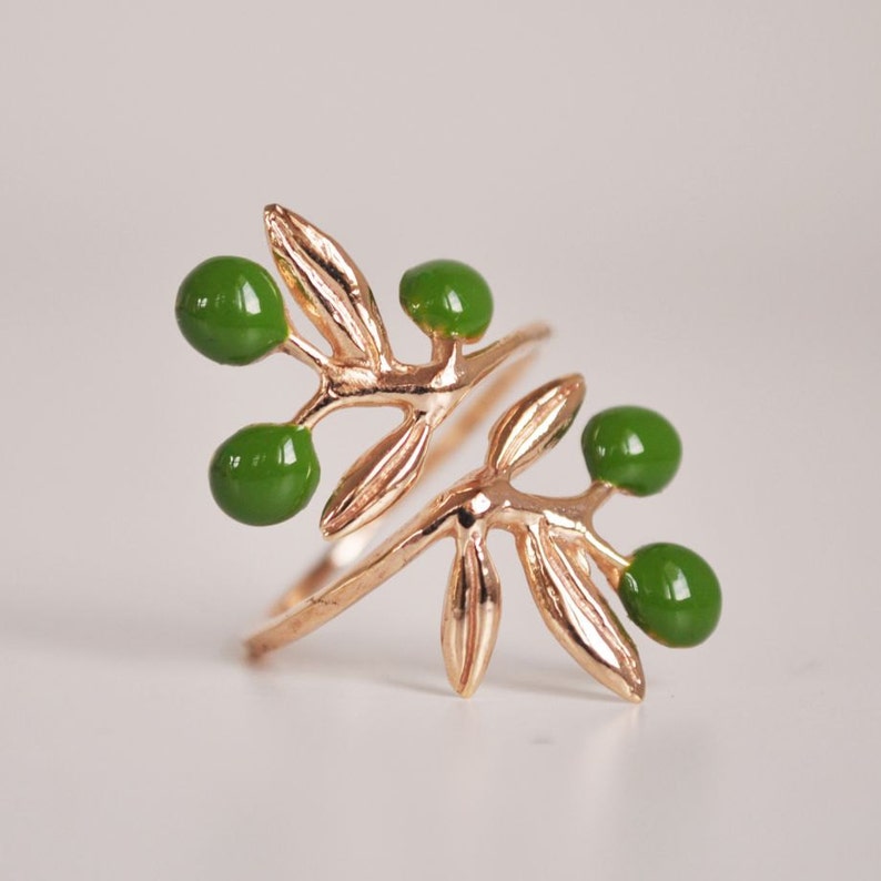 green olive branch ring image 2