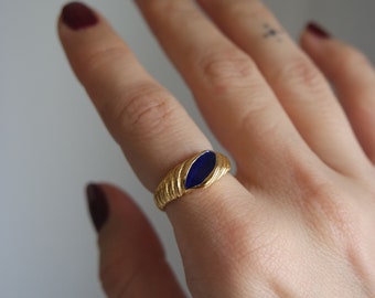 Navy blue vintage gold vermeil ring, handmade ring, free shipping, vintage inspired jewellery, birthday gift, gift for her, free shipping