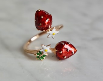 Erdbeerring, Obstschmuck, Geschenk für sie, kostenloser Versand, Obstring, Erdbeerschmuck