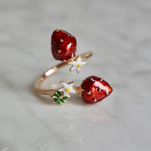 Bague fraise, bijoux aux fruits, cadeau pour elle, livraison gratuite, bague aux fruits, bijoux aux fraises