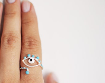 evil eye ring, evil eye silver ring, free shipping, eye jewellery, gift for her, nazar jewellery