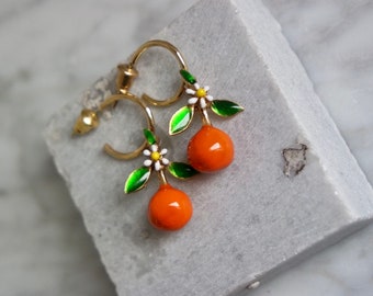 Orange fruit earring, gold plated, hoop earring, fruit earring, gift for her, free shipping