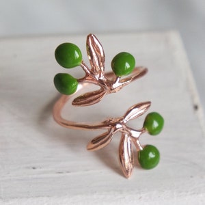 green olive branch ring image 1