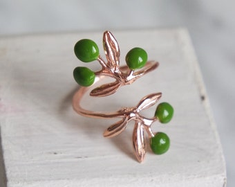 green olive branch ring -