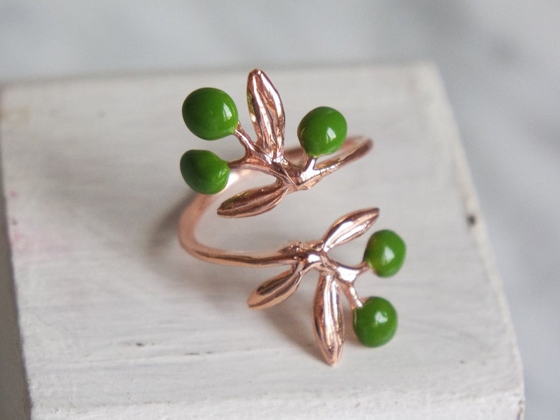 green olive branch ring image 1