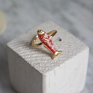 Red fish ring, gift for her, free shipping, lucky fish, birthday gift, animal jewellery