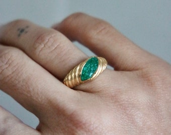 Green vintage gold vermeil ring, handmade ring, free shipping, vintage inspired jewellery, birthday gift, gift for her, free shipping