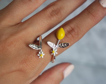 lemon silver adjustable ring, fruit, gift for her, free shipping, fruit ring, fruit jewellery, birthday gift, christmas gift