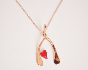 wishbone heart necklace,  gold plated, sterling silver, gift for her, free shipping
