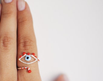 evil eye ring, sterling silver, gift for her, everyday