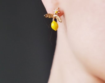 lemon gold plated stud earring, nature earring, fruit earring, gift for her, sicily, food jewellery