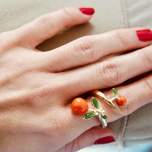 Orange gold plated adjustable ring, fruit, gift for her, free shipping, fruit ring, fruit jewellery, tangerine ring, tangerine jewellery