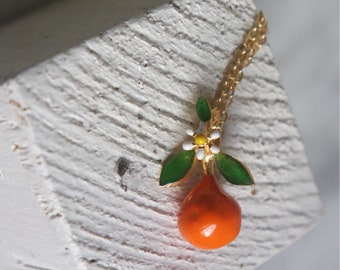 Tiny orange pendant necklace , gold plated, gift for her, fruit necklaces, tiny necklace, delicate necklace, food necklace, free shipping