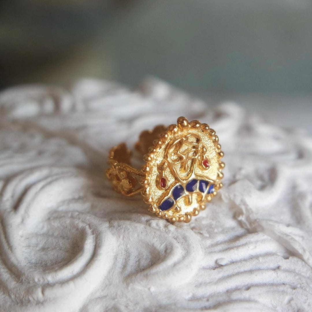 Byzantine Style Ring, Sterling Silver, 18 K Gold, Pearl, Enamel, Free ...