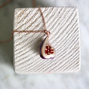 fig necklace, rose gold plated, gift for her, christmas, free shipping, fig pendant, fig jewellery, food jewellery