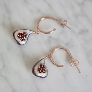 Half fig earring, hoop earring, rose gold plated, fruit jewellery, fruit earrings, gift for her, christmas, free shipping