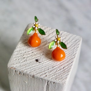 Orange fruit earring, gold plated, fruit earring, gift for her, free shipping