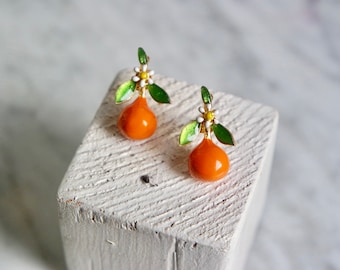 Orange fruit earring, gold plated, fruit earring, gift for her, free shipping
