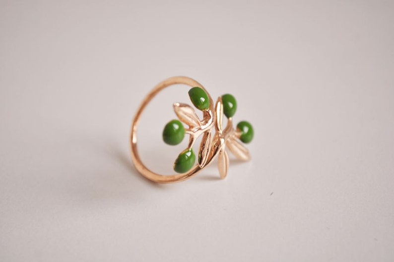 green olive branch ring image 4