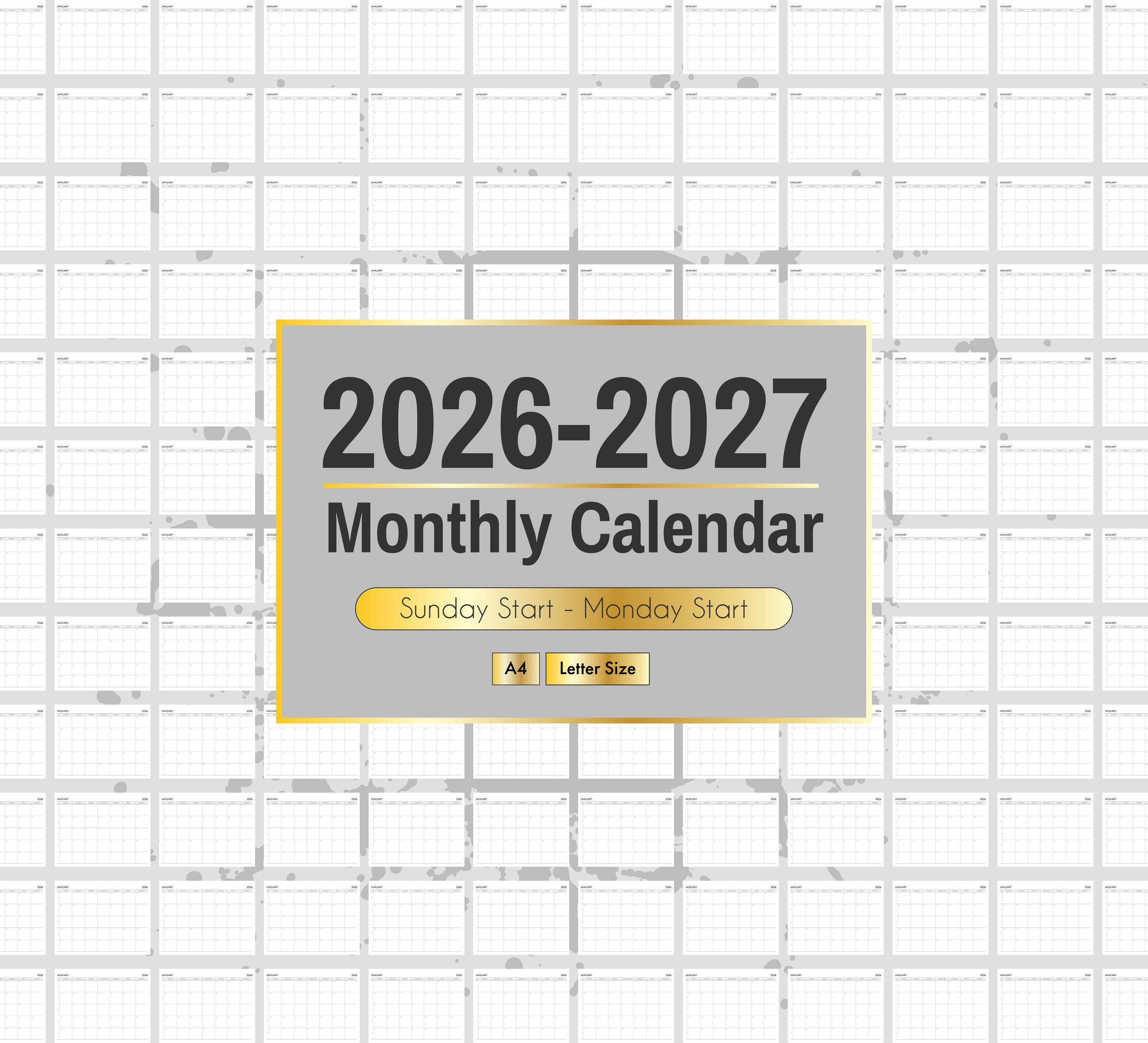 2026‑2027 Printable Calendar PDF | 2‑year Monthly Planner | A4 & Letter