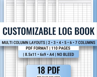 Customizable Log Book Printable | Multi Column Log Pages | Digital PDF