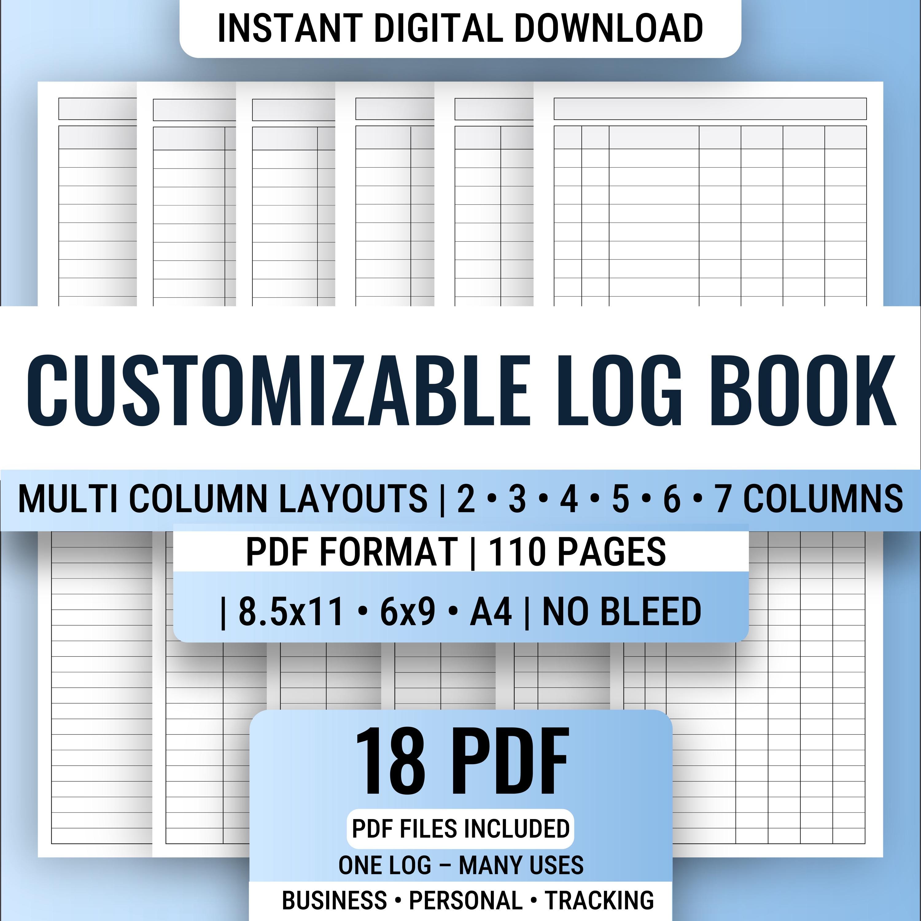 Customizable Log Book Printable | Multi Column Log Pages | Digital PDF ...