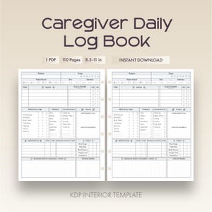 Caregiver Daily Log Book PDF | All-in-One Tracker | Medication, Meals, Vitals | Instant Download