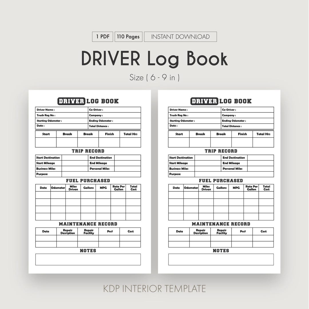 Driversnote Mileage Report.pdf Printable Driver Log Book: Vehicle Mileage, Fuel & Maintenance Tracker ...