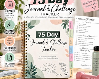 75 Day Challenge Journal | Printable PDF Habit & Fitness Tracker | Self Discipline Planner | Digital Download
