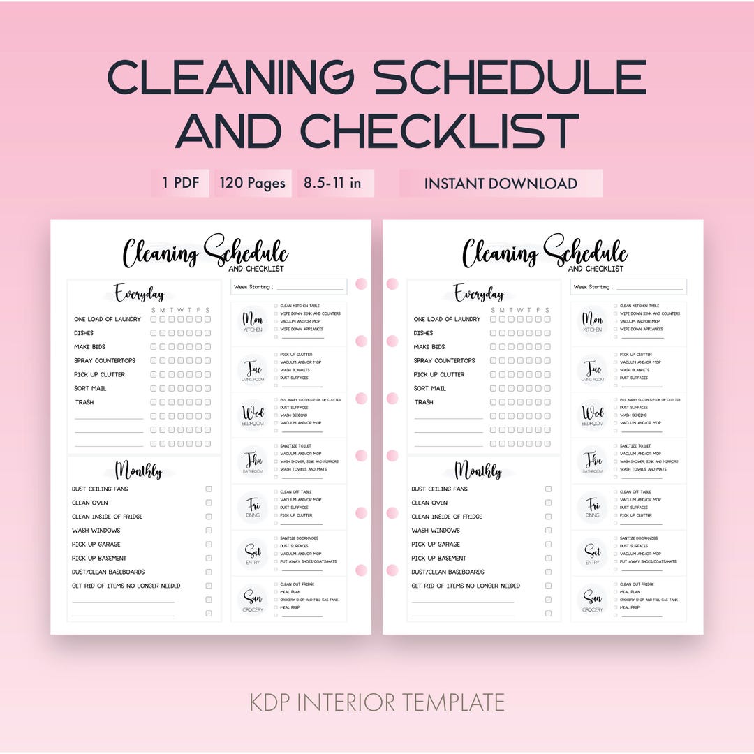 Printable Cleaning Schedule & Checklist: Home Organization Planner (PDF ...